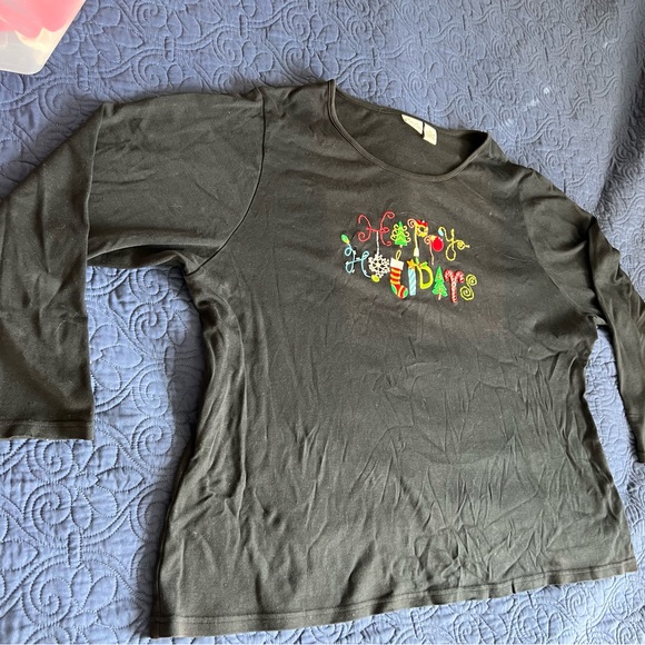 Kim Rogers 3X long sleeve black Christmas Tshirt.  Happy Holidays in fun font - Picture 3 of 5
